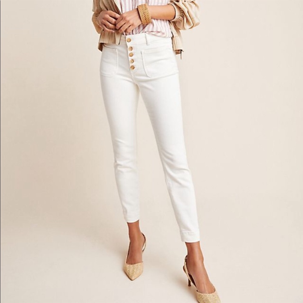 Pilcro and the Letterpress white high rise denim legging. 5 button fly 29